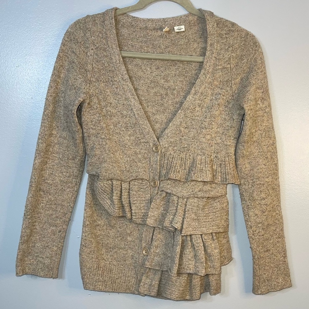 Anthropologie Moth Ruffled Wool Blend Cardigan XS